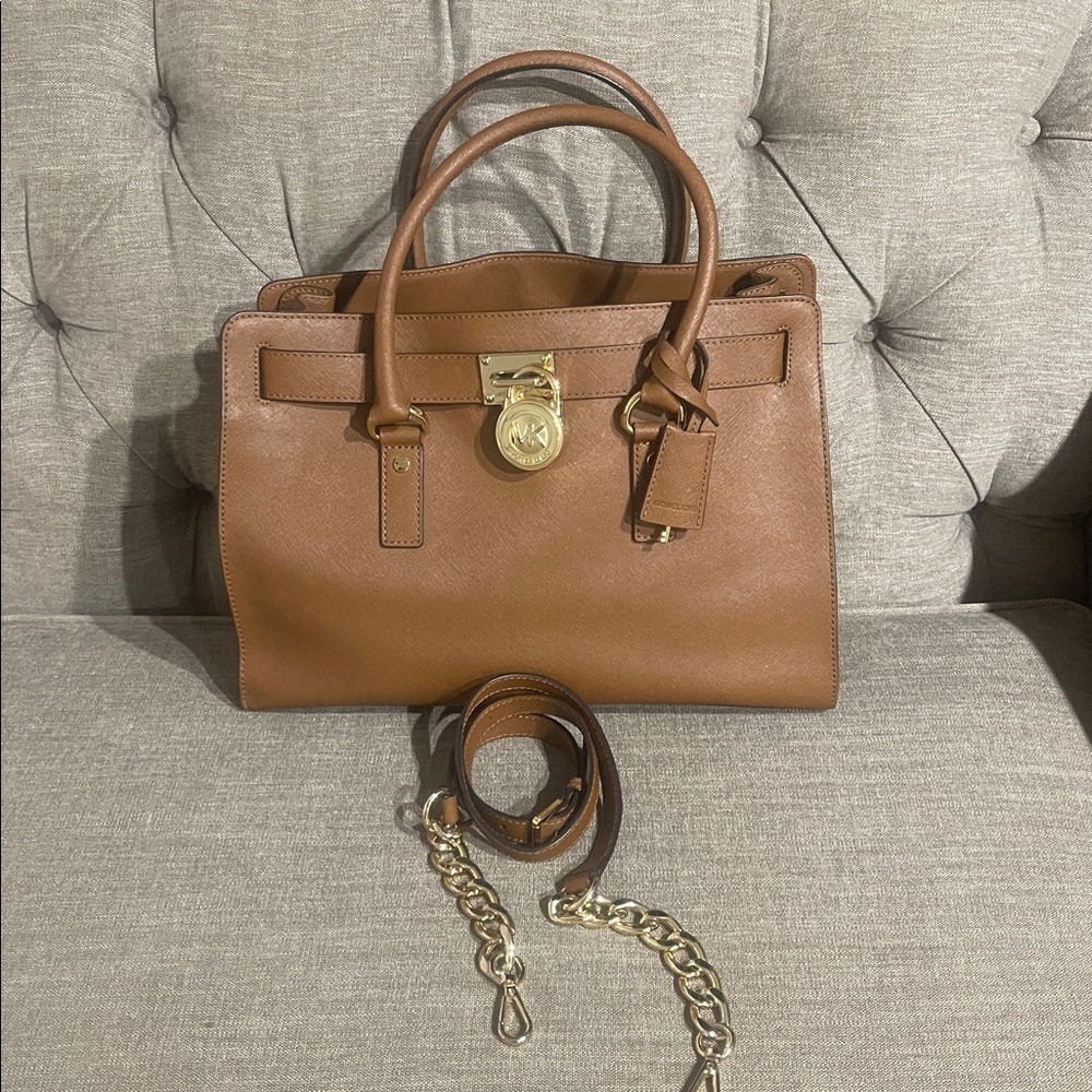 Michael Kors Hamilton cognac Leather Satchel nwot